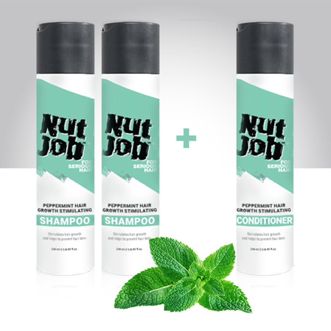 Peppermint Hair Growth Shampoo and Conditioner Value Bundle - Nut Job Hair Building Fibres