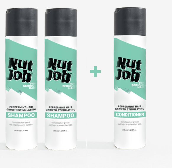 Peppermint Hair Growth Shampoo and Conditioner Value Bundle - Nut Job Hair Building Fibres
