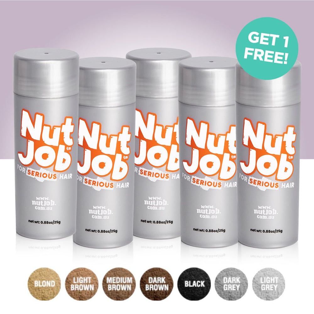 Nut Job Hair Fibres 5 Pack - GET ONE FREE! Bulk Buy - Nut Job Hair Building Fibres