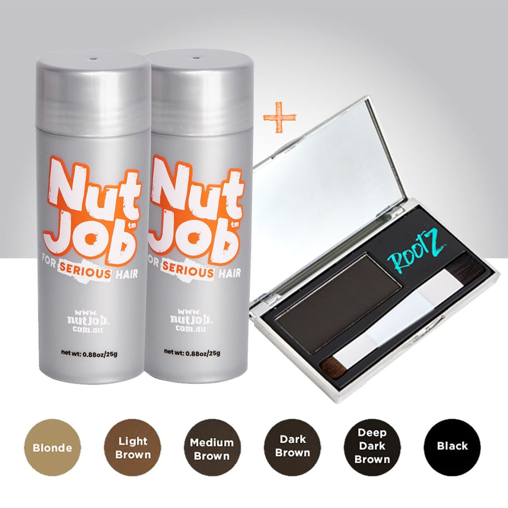 Hair loss cover up starter pack. Hide balding crown - Nut Job Hair Building FibresDeep Dark Brown